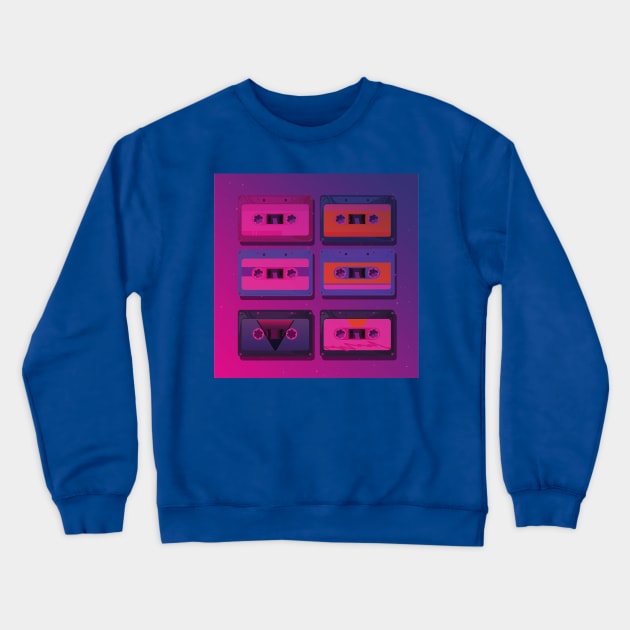 Futuristic Retro Cassette Tapes Crewneck Sweatshirt by waltzart